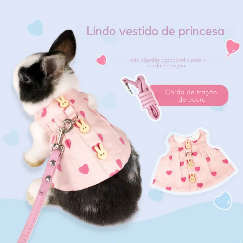 Conjunto Elegante de Vestido e Chapéu para Coelhos