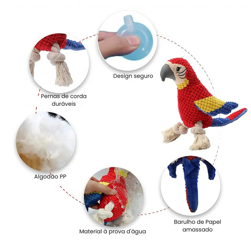 Brinquedo de Pelúcia Durável em Formato de Papagaio para Conforto e Alegria do Seu Pet