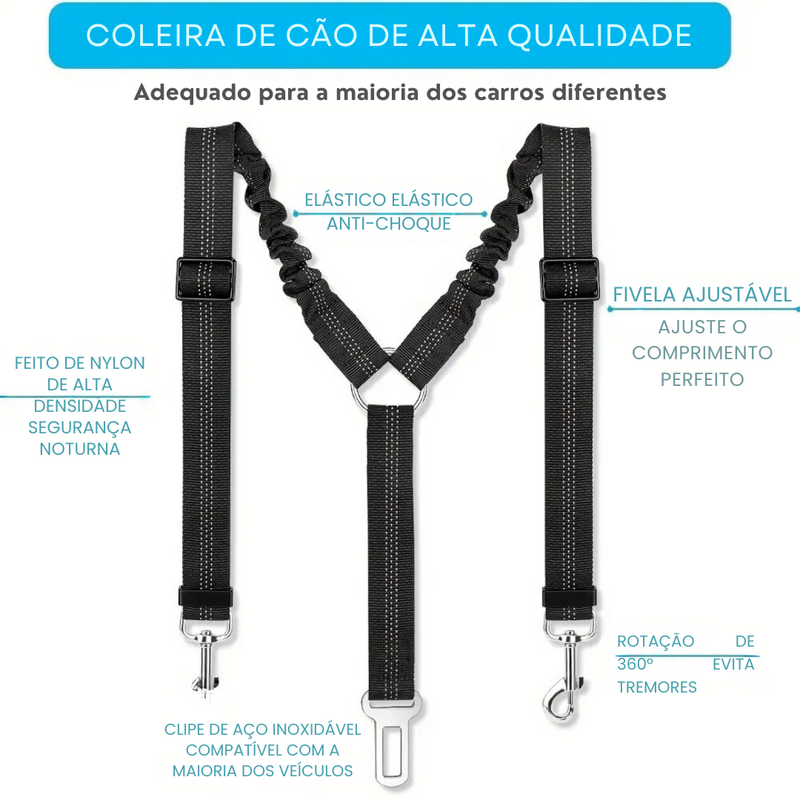 Cinto de Segurança Duplo para Dois Cães: Conforto e Proteção com Fivela de Metal
