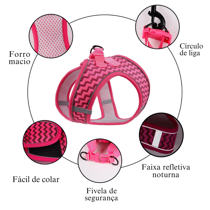 Coleira Peitoral Pink com Guia Reforçada: Conforto e Estilo para Seu Cachorro