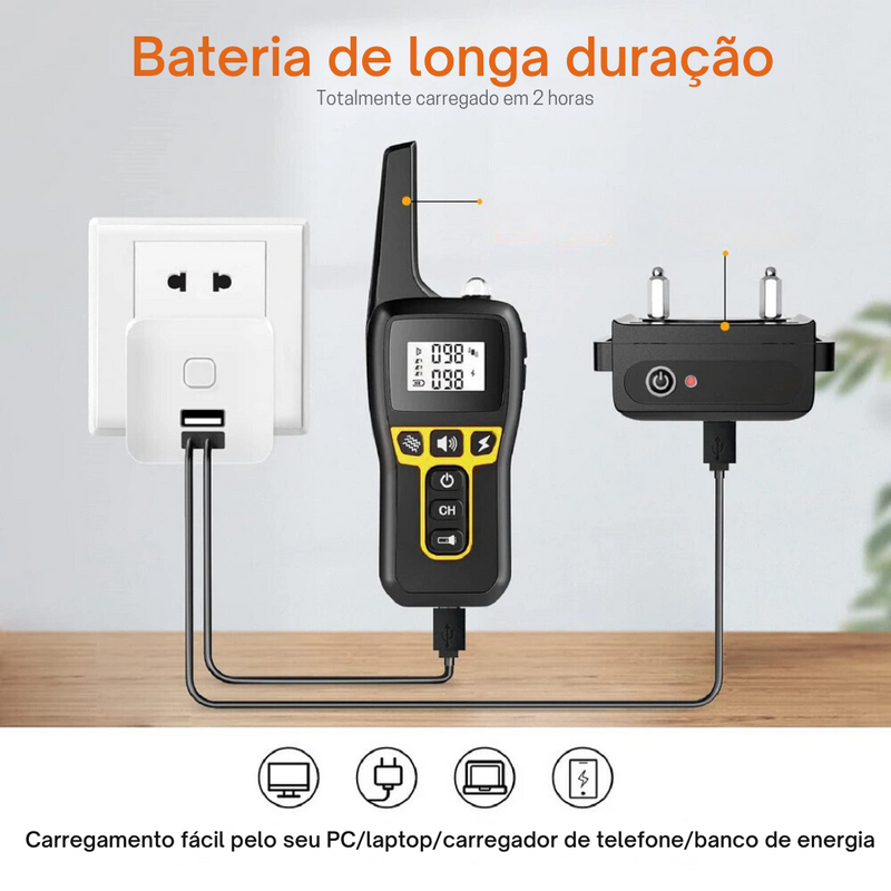 Coleira de Treinamento Recarregável com Controle Remoto – Liberdade e Conforto a Até 1000 Metros