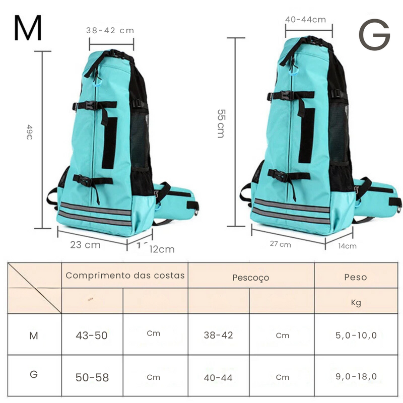 Mochila Pet Respirável e Impermeável para Transporte Confortável de Cachorros