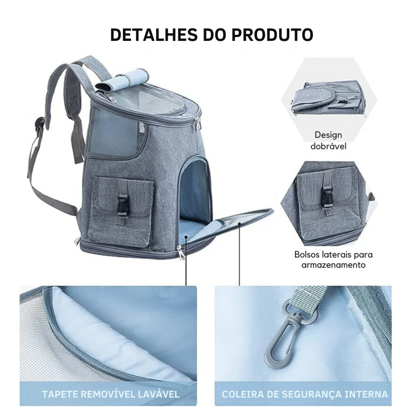 Mochila Confortável para Transporte de Cães e Gatos com Tela Respirável