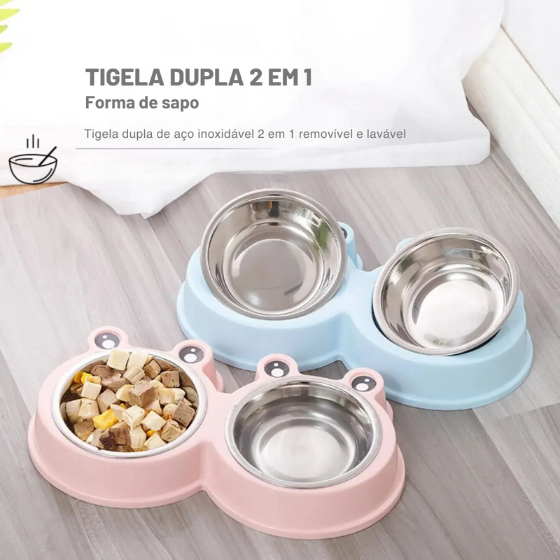 Tigela Dupla Inox para Pets Estilo Sapo - Conforto e Praticidade na Hora das Refeições