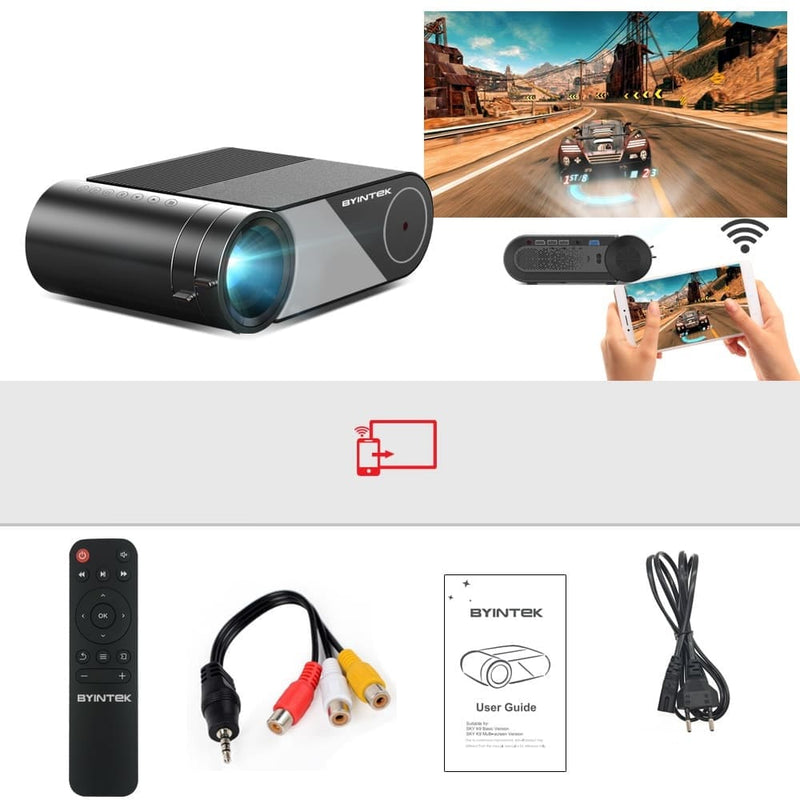 Projetor LED Portátil Cinema BYINTEK K9 Mini 3D 4K Multi-Telas Iphone Android