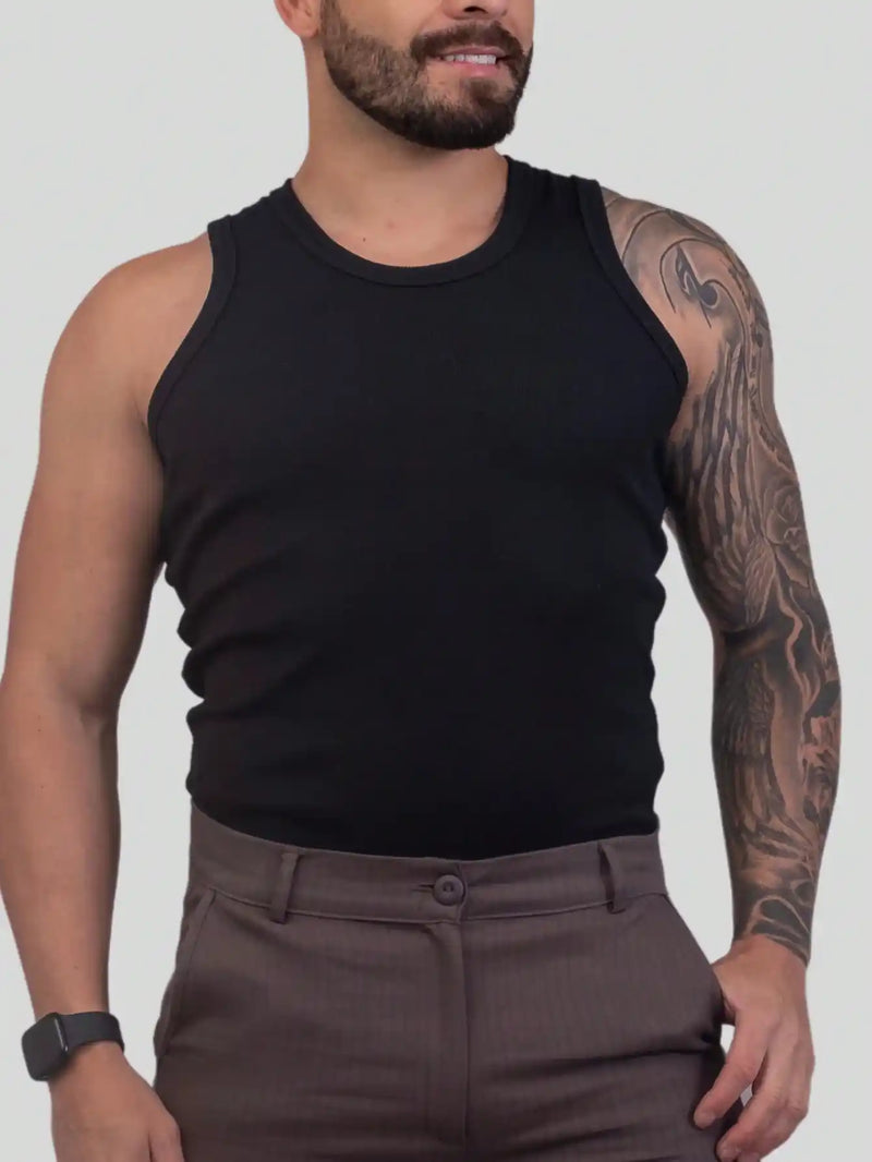 Regata Canelada Masculina Americana Preta