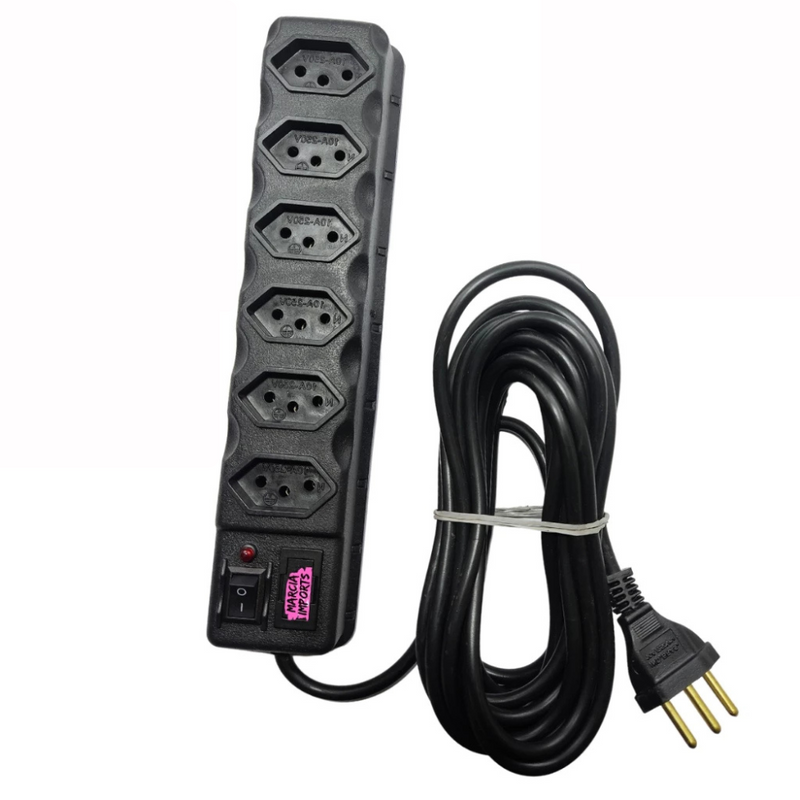 Régua de Tomadas Tripolar com Fusível – 6 Entradas para Conforto e Praticidade