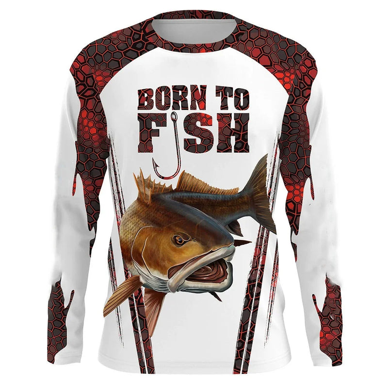 Camisa de Pesca Masculina de Manga Longa - Conforto e Secagem Rápida em Vermelho
