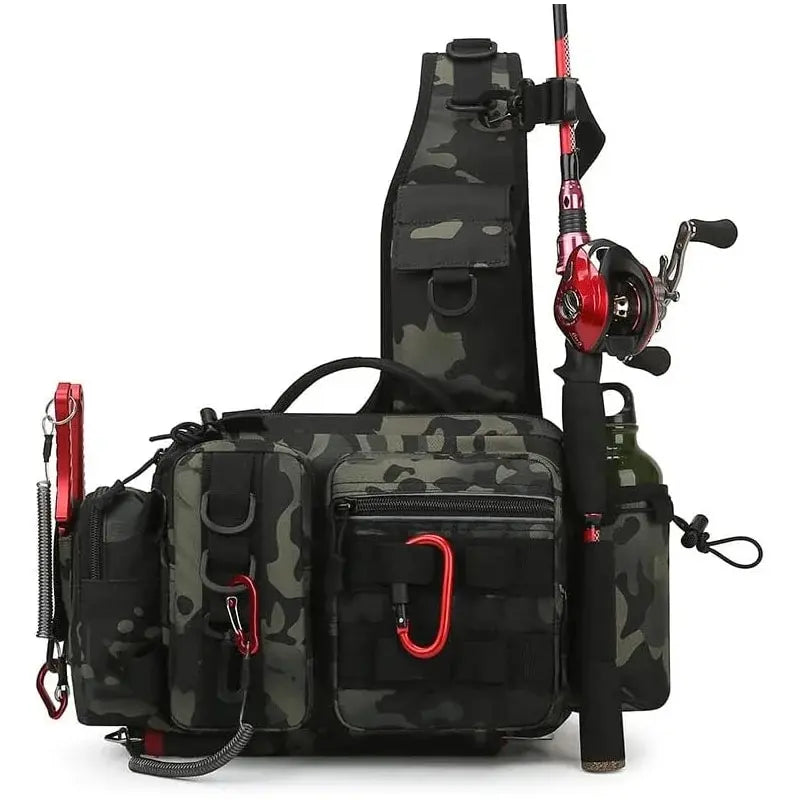 Mochila Multifuncional 600D para Pesca e Camping com Suporte para Vara – Liberdade e Praticidade em Cada Aventura