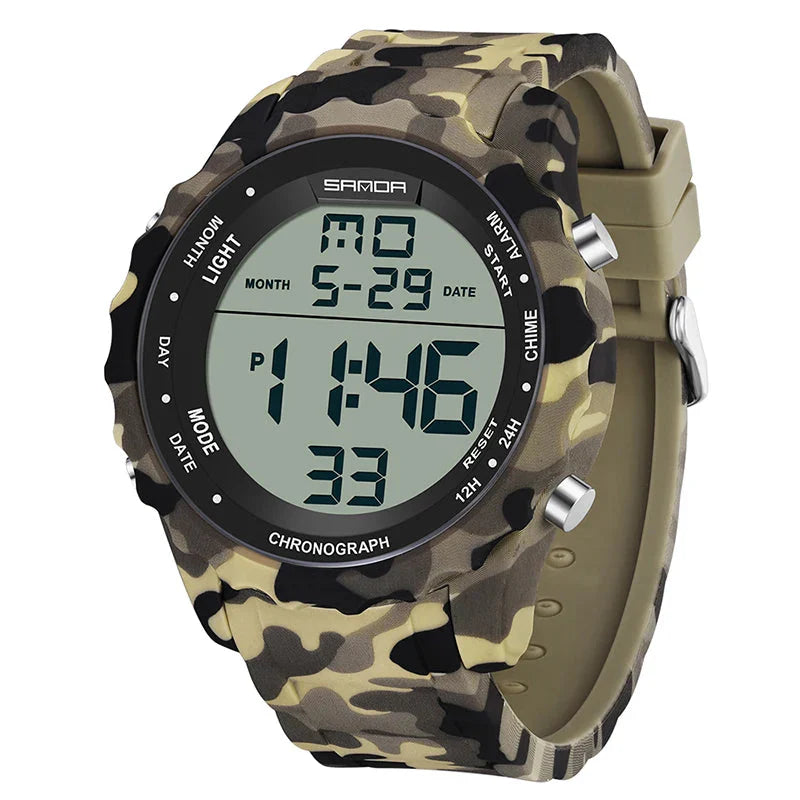 Relógio Digital Militar Camuflado Sanda: Estilo e Durabilidade à Prova d'Água