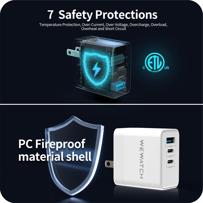 Carregador Portátil Wewatch Plugue Retrátil USB Tipo C Bivolt GaN