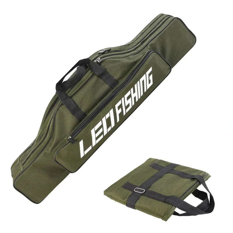 Bolsa Dobrável Para Vara De Pesca 80cm com 2 Compartimentos e Bolso Lateral - Praticidade e Organização em Suas Aventuras de Pesca