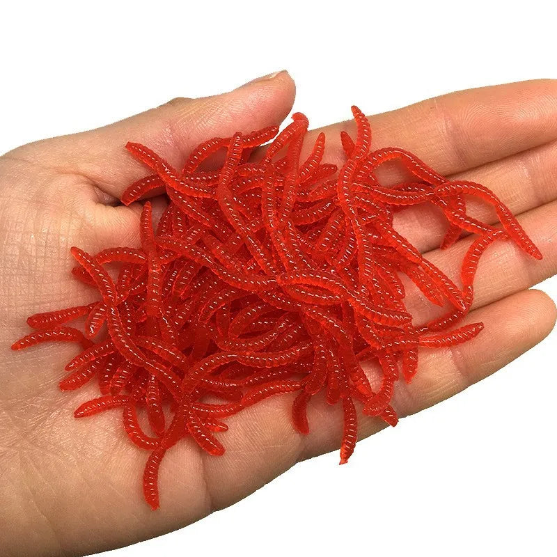 Isca de Minhoca Vermelha 5cm com Aroma Realista - Pacotes de 50 a 1000 Peças para Atração Eficaz