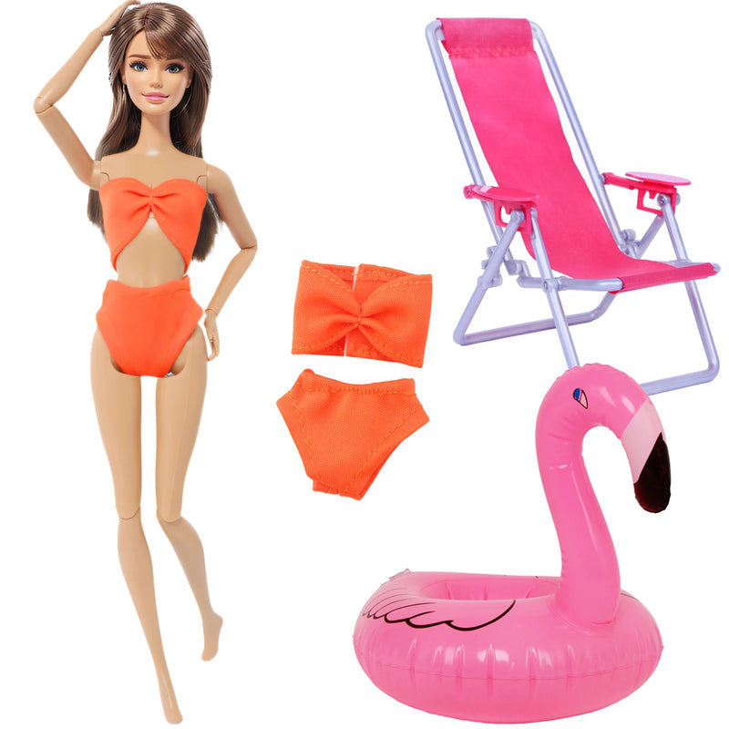 Ba Doll bie 3 Pçs/set 11.5 Polegada Acessórios de Boneca 30cm 1/6 Biquíni Maiô + Cadeira de Praia + Natação Salvagente Roupa de Verão Brinquedo