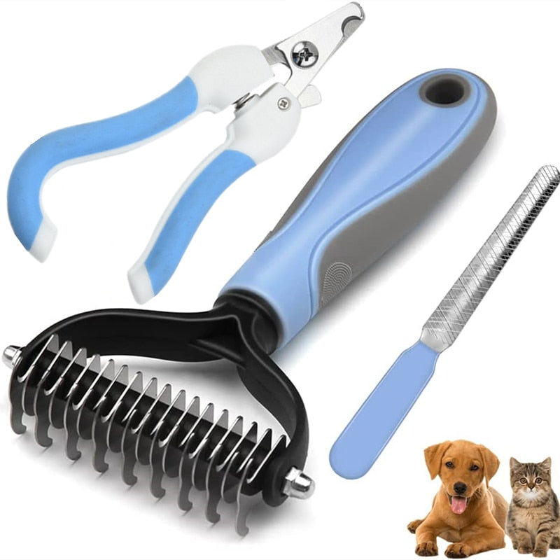 Conjunto Essencial para Cuidados de Pets: Escova, Alicate e Lixa de Unha