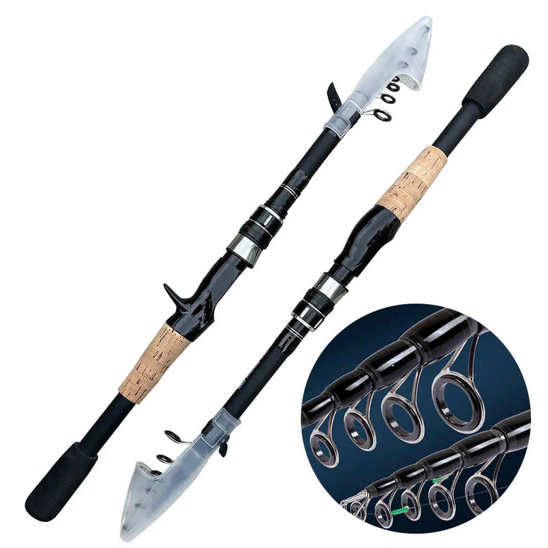 Vara de Pesca Telescópica Kingpesque em Carbono - Leve e Compacta de 1,5m a 2,4m para Aventura Sem Limites