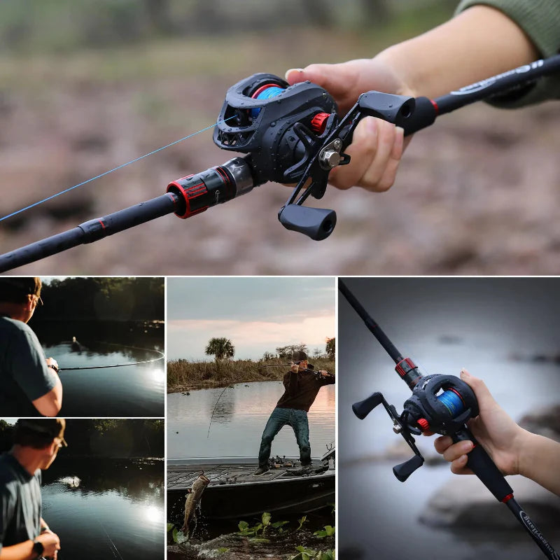 Conjunto de Pesca Sougayilang com Vara de Fibra de Carbono e Carretilha de 8kg – Inclui Linha como Brinde