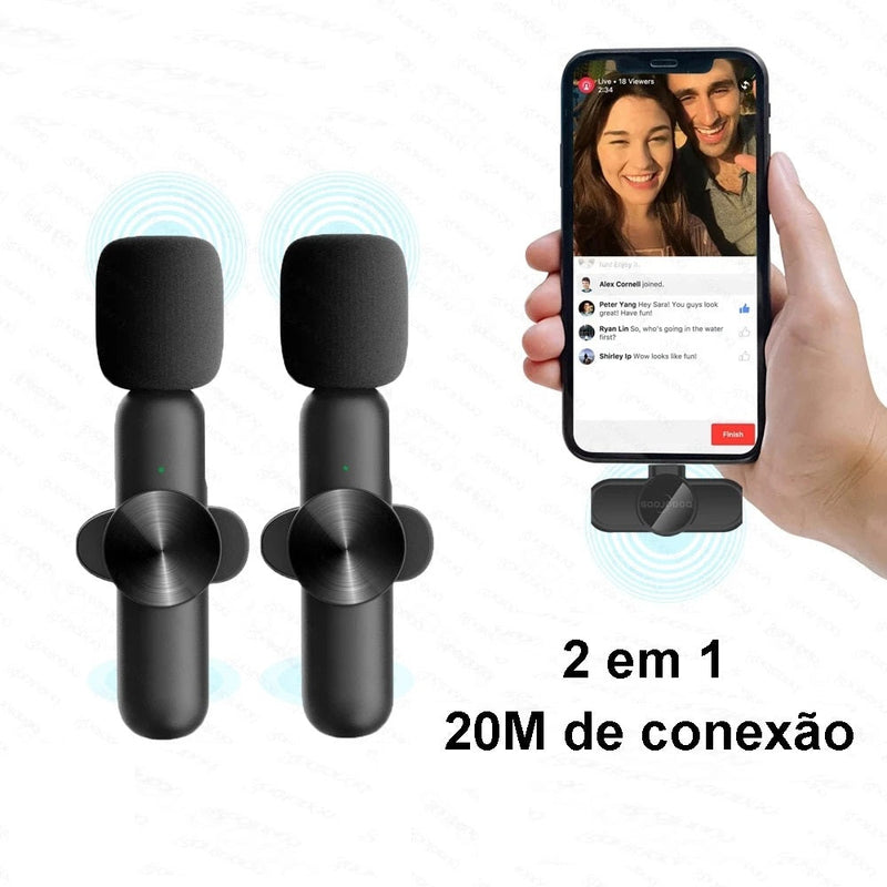 Microfone de Lapela Sem Fio para YouTuber