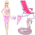 Ba Doll bie 3 Pçs/set 11.5 Polegada Acessórios de Boneca 30cm 1/6 Biquíni Maiô + Cadeira de Praia + Natação Salvagente Roupa de Verão Brinquedo