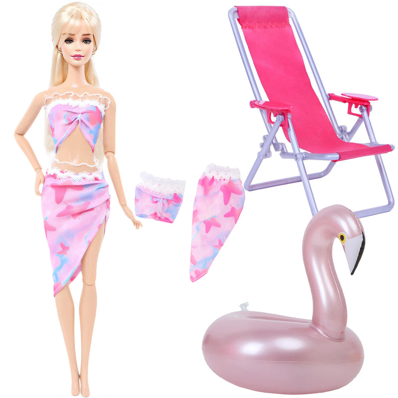 Ba Doll bie 3 Pçs/set 11.5 Polegada Acessórios de Boneca 30cm 1/6 Biquíni Maiô + Cadeira de Praia + Natação Salvagente Roupa de Verão Brinquedo