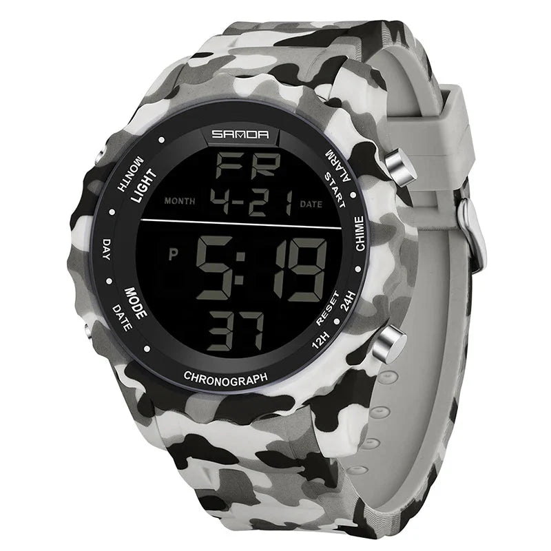 Relógio Digital Militar Camuflado Sanda: Estilo e Durabilidade à Prova d'Água
