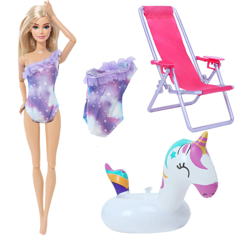 Ba Doll bie 3 Pçs/set 11.5 Polegada Acessórios de Boneca 30cm 1/6 Biquíni Maiô + Cadeira de Praia + Natação Salvagente Roupa de Verão Brinquedo