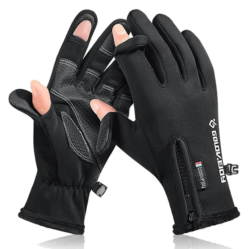 Luvas de Pesca Confortáveis e Impermeáveis com Forro de Veludo Antiderrapante