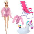 Ba Doll bie 3 Pçs/set 11.5 Polegada Acessórios de Boneca 30cm 1/6 Biquíni Maiô + Cadeira de Praia + Natação Salvagente Roupa de Verão Brinquedo
