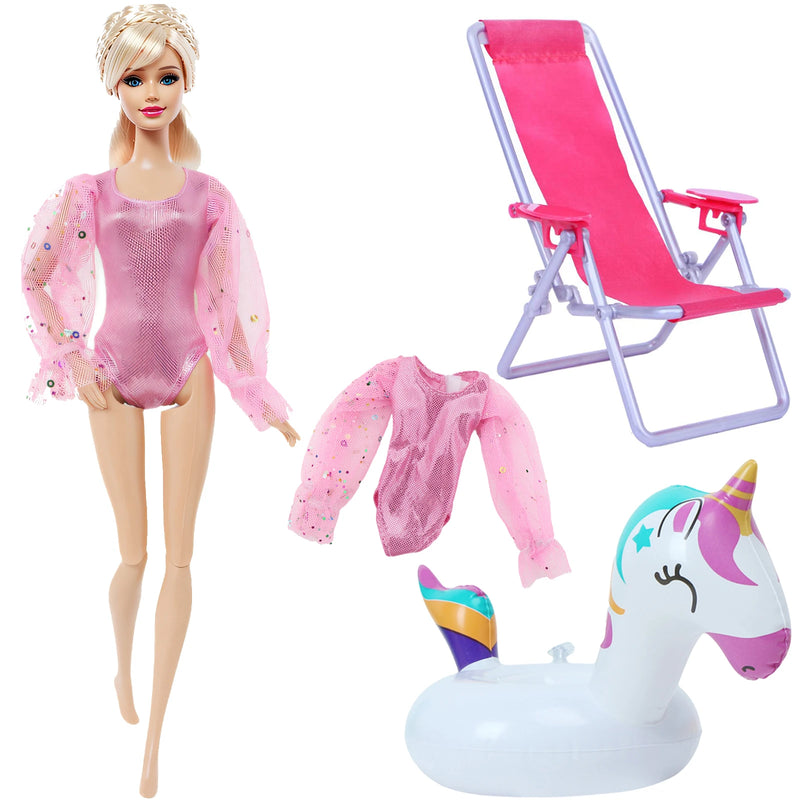 Ba Doll bie 3 Pçs/set 11.5 Polegada Acessórios de Boneca 30cm 1/6 Biquíni Maiô + Cadeira de Praia + Natação Salvagente Roupa de Verão Brinquedo