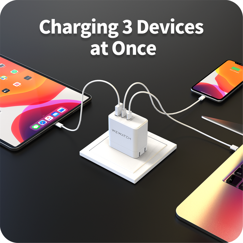 Carregador Portátil Wewatch Plugue Retrátil USB Tipo C Bivolt GaN