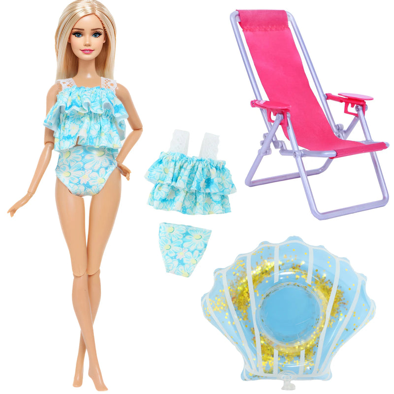 Ba Doll bie 3 Pçs/set 11.5 Polegada Acessórios de Boneca 30cm 1/6 Biquíni Maiô + Cadeira de Praia + Natação Salvagente Roupa de Verão Brinquedo