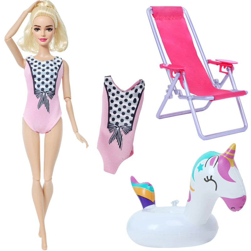 Ba Doll bie 3 Pçs/set 11.5 Polegada Acessórios de Boneca 30cm 1/6 Biquíni Maiô + Cadeira de Praia + Natação Salvagente Roupa de Verão Brinquedo