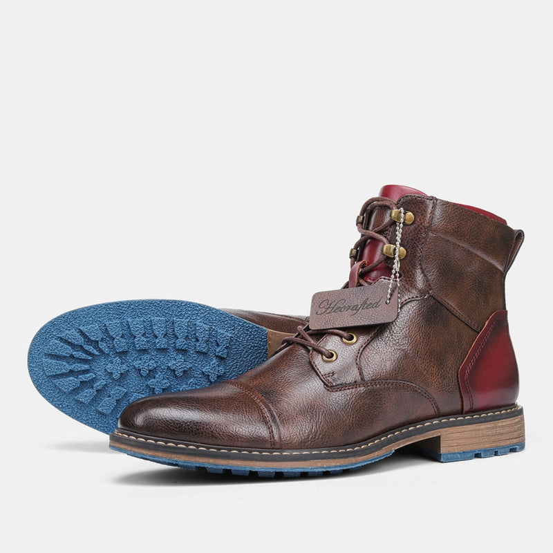 Bota de Couro Masculina Cano Alto Estilo Vintage