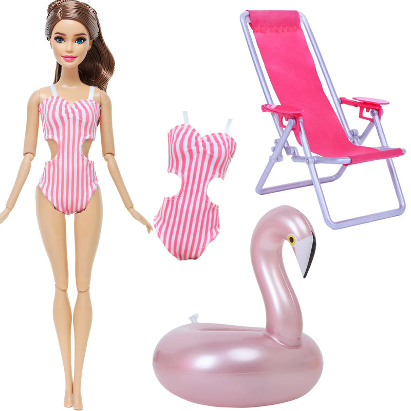 Ba Doll bie 3 Pçs/set 11.5 Polegada Acessórios de Boneca 30cm 1/6 Biquíni Maiô + Cadeira de Praia + Natação Salvagente Roupa de Verão Brinquedo