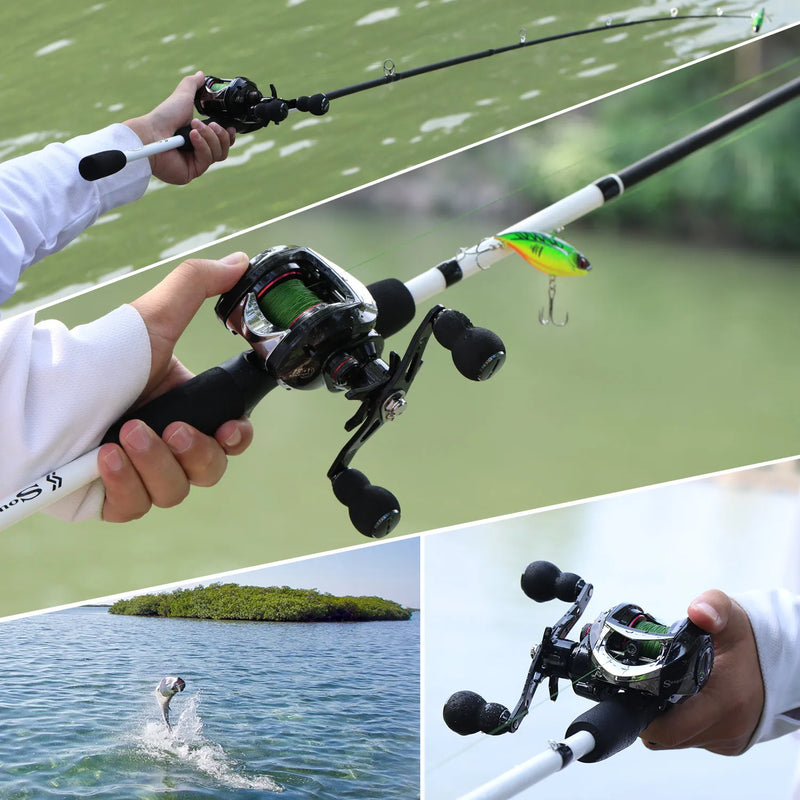 Kit de Pesca Sougayilang: Carretilha Eficiente e Vara Leve de 1.98m para Aumentar Seu Conforto na Pesca