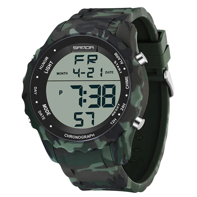 Relógio Digital Militar Camuflado Sanda: Estilo e Durabilidade à Prova d'Água