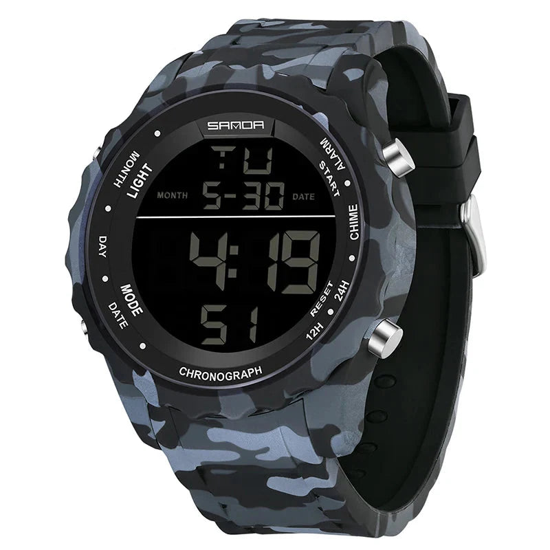 Relógio Digital Militar Camuflado Sanda: Estilo e Durabilidade à Prova d'Água