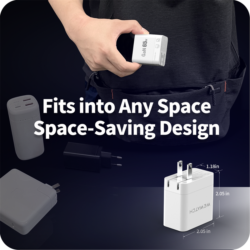 Carregador Portátil Wewatch Plugue Retrátil USB Tipo C Bivolt GaN