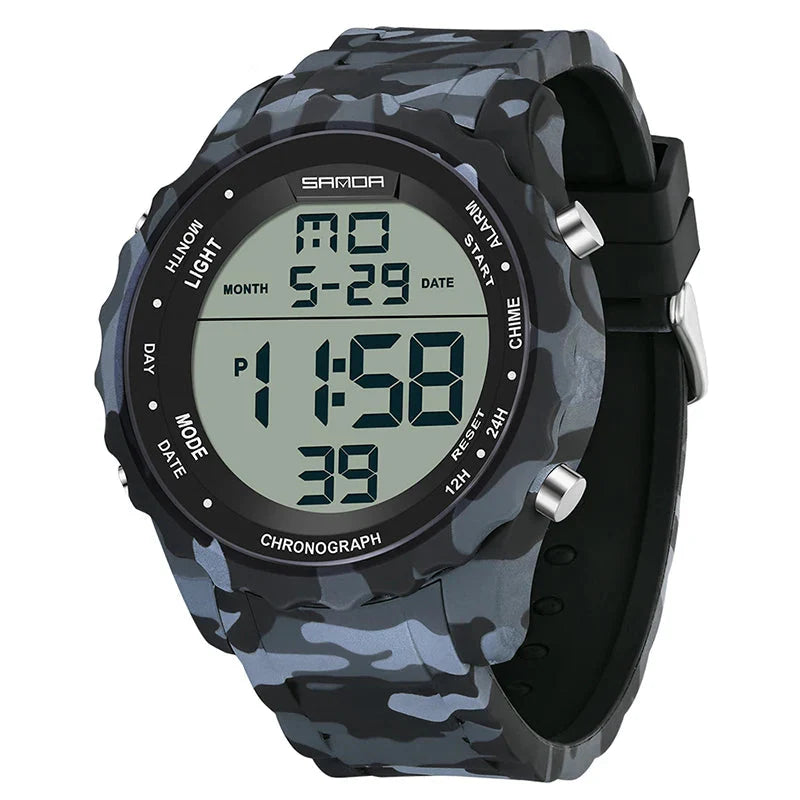 Relógio Digital Militar Camuflado Sanda: Estilo e Durabilidade à Prova d'Água