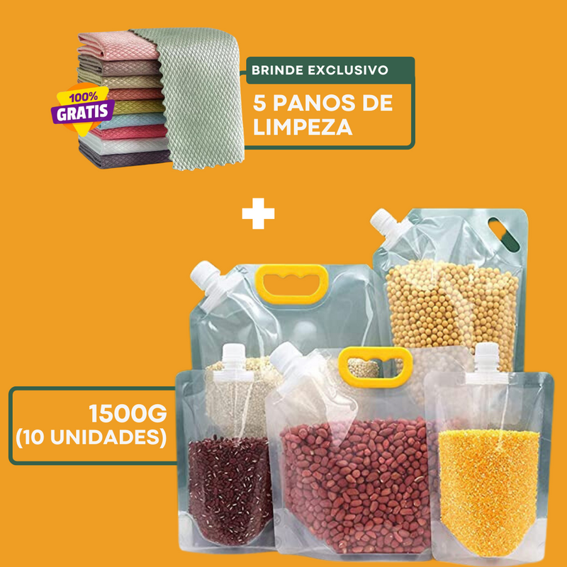 Sacos Potes Premium Para Armazenamento de Alimentos Reutilizáveis - Leve 10 Ao Comprar 5 + Brindes Exclusivos