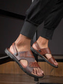 Sandália Masculina de Couro Marrom Cravejado