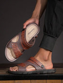 Sandália Masculina de Couro Marrom Cravejado