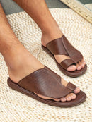 Sandália Masculina de Couro Marrom Texturizado
