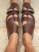 Sandália Masculina de Couro Marrom Texturizado