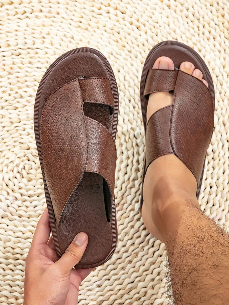 Sandália Masculina de Couro Marrom Texturizado