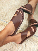 Sandália Masculina de Couro Marrom Texturizado