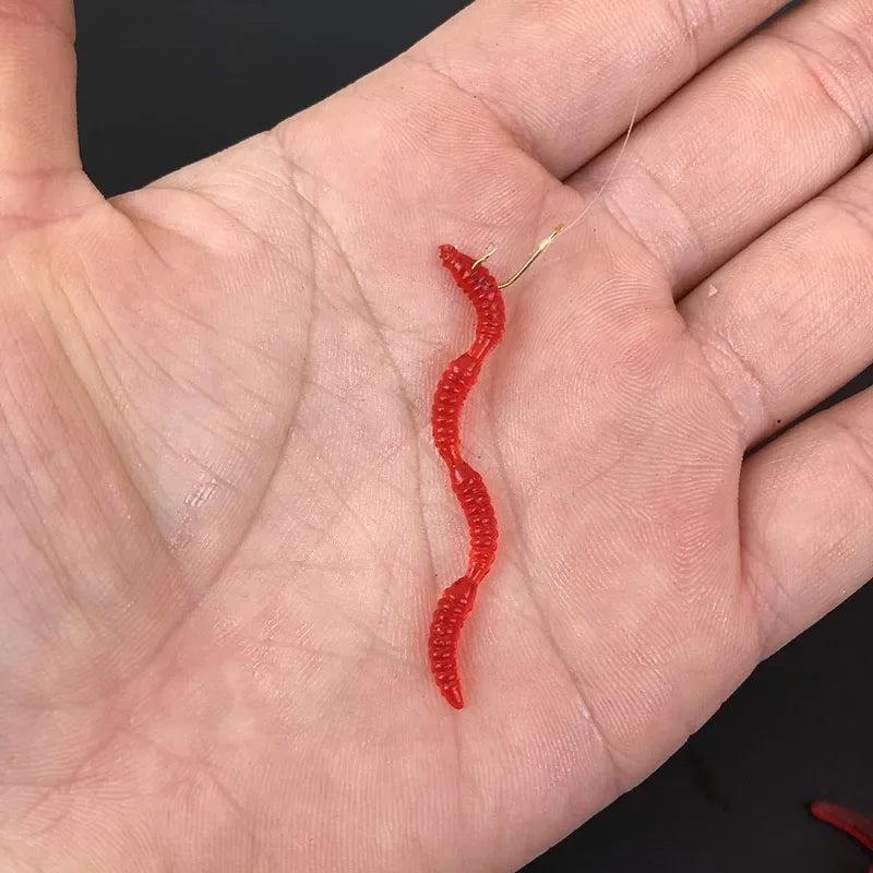 Isca de Minhoca Vermelha 5cm com Aroma Realista - Pacotes de 50 a 1000 Peças para Atração Eficaz