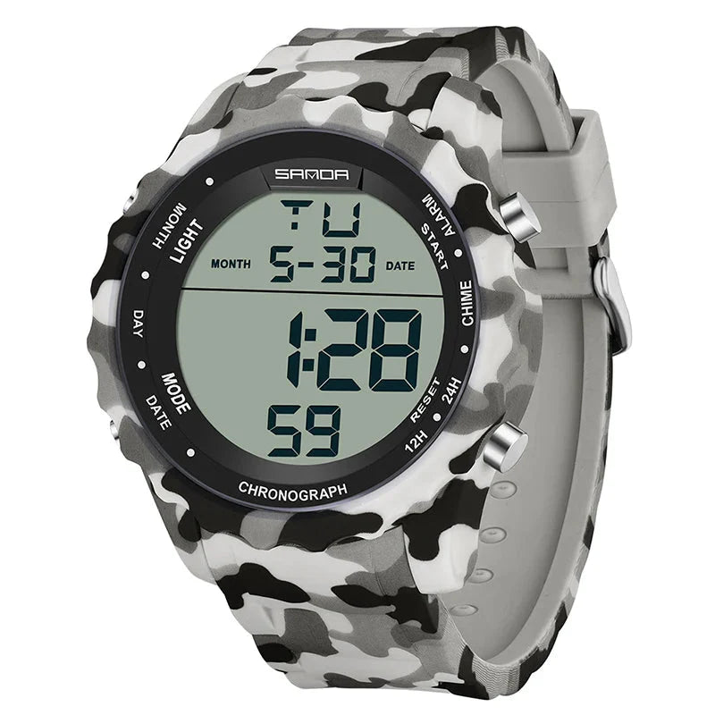 Relógio Digital Militar Camuflado Sanda: Estilo e Durabilidade à Prova d'Água