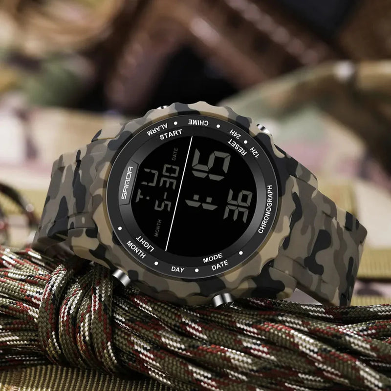Relógio Digital Militar Camuflado Sanda: Estilo e Durabilidade à Prova d'Água