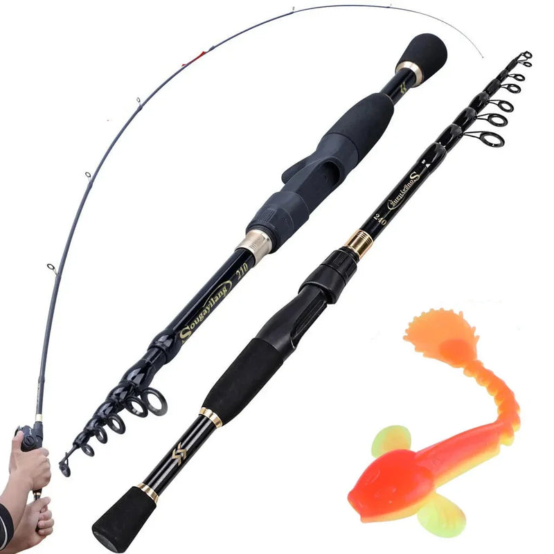 Vara de Pesca Telescópica Sougayilang: Conquiste a Liberdade de Pescar com Praticidade (1.8m-2.4m)